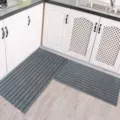 Graue gestreifte Küchen-Fußmatte rutschfest saugfähig 2-Teiler Set für Flur und Wohnzimmer - 40*60cm / Hellgrau