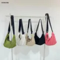 Nylon crescent shoulder bag, wide strap crossbody dumpling bag for women, casual street style. - Green
