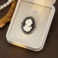 Retro court style cameo brooch, elegant black and white relief portrait pin for women. - Style 4