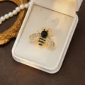Exquisite gold-tone crystal bee brooch detail, elegant rhinestone insect pin for women. - Style 2
