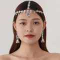 Stunning ethnic silver head chain and jhumka earrings set, elegant vintage jewelry design. - Black