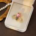Exquisite rhinestone bee brooch with pink faux pearl, elegant detail shot for women. - Style 4