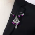Vintage bohemian long tassel brooch pin with purple beads and rhinestones for women. - Purple