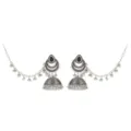 Boho ασημένια σκουλαρίκια Jhumka με μαύρη πέτρα και αλυσίδα μαλλιών για γυναίκες - Μαύρο