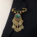 Vintage Boho Piedra Verde Moneda Borla Broche Oro Etnico Moda Joyeria Accesorio Lindo - Verde