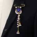 Southeast Asian ethnic style blue rhinestone safety pin brooch with pearl tassels - Blue