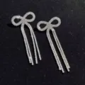 Sparkling rhinestone bow long tassel earrings, detailed close-up shot showcasing brilliant sparkle. - Style 4