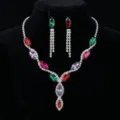 Élégant ensemble de bijoux collier et boucles d'oreilles en strass marquise pour mariage mariée. - Couleurs Mixtes