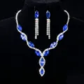 Exquisite blue rhinestone marquise crystal necklace and tassel earrings set for wedding bridal. - Blue