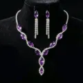 Exquisite purple marquise rhinestone necklace earrings set for bridal wedding party jewelry. - Purple