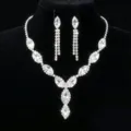 Elegant bridal rhinestone marquise necklace earrings set for wedding party costume accessories. - White