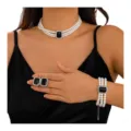 Elegant French vintage multi-layer pearl choker necklace bracelet ring jewelry set - Black