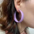 Purple matte hoop earring detail close-up, stylish geometric circle design for women daily use. - Purple
