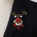 Vintage red crystal pearl brooch pin for women fashion elegant clothing suit accessory gifts - Red