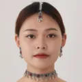 Boho ethnic necklace earrings maang tikka set, vintage silver red stone jewelry detail. - Silver Red