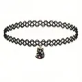 Detailed view of a cute black cat pendant choker necklace with pink stars, stylish and trendy. - Black Cat Pink Stars Pendant