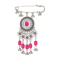 Retro ethnic style rhinestone pink bead tassel safety pin brooch jewelry for women detail show - Rose Red