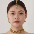 Bohemian ethnic gold choker necklace earrings set detailed view for women fashion accessories. - Gold White