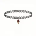Detailed view of a stylish black tattoo choker necklace featuring a cute brown ice cream cone pendant. - Ice Cream Waffle Cone Pendant