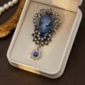 Vintage cameo brooch blue portrait rhinestone crystal elegant lapel pin for women accessory - Style 7
