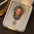 Vintage rhinestone cameo brooch elegant retro crystal floral lapel pin women jewelry gift - Style 8