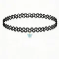 Black tattoo choker necklace featuring a cute blue butterfly pendant, stylish and trendy jewelry. - Blue Butterfly Pendant