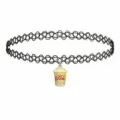 Black stretchy tattoo choker necklace featuring a cute popcorn bucket pendant fashion jewelry. - Popcorn Pendant