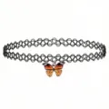 Black tattoo choker necklace with cute orange butterfly pendant, trendy Y2K fashion jewelry. - Gradient Butterfly Pendant