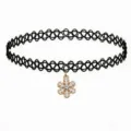 Black tattoo choker necklace with a sparkling rhinestone snowflake pendant for women. - Rhinestone Snowflake Pendant