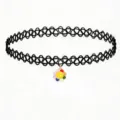 Black tattoo choker necklace with colorful smiley flower pendant, cute fashion jewelry. - Colorful Smiley Flower Pendant