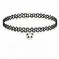 Black tattoo choker necklace with cute panda pendant for women fashion daily wear jewelry - Black and White Panda Pendant