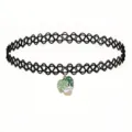 Fashion black tattoo choker necklace with cute green potted plant enamel pendant for women. - Potted Plant Pendant
