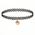 Black stretch tattoo choker necklace with cute orange mushroom pendant, fashion jewelry gift - Orange White Mushroom Pendant