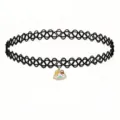 Black tattoo choker necklace with cute anime cat pendant, elastic mesh fashion jewelry. - Calico Cat Pendant