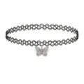 Black tattoo choker necklace featuring a cute silver butterfly pendant for women and girls style. - Silver Butterfly Pendant