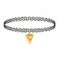 Detailed shot of a black tattoo choker necklace featuring a cute citrus pie slice pendant. - Lemon Pie Slice Pendant