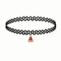 Black stretchy tattoo choker necklace featuring a cute watermelon slice pendant detail. - Watermelon Slice Pendant