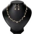 Exquisite gold-plated leaf and flower crystal necklace earrings jewelry set details. - Two-Piece Set / Gold