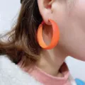 Stylish orange hoop earrings for women, minimalist geometric metal circle earrings for daily wear - Orange