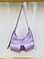 Purple leather motorcycle shoulder bag with multi pockets and zippers for women daily use. - Purple