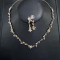 Rose Gold Leaf Rhinestone Necklace Earrings Set Fashion Chic Jewelry Variant Style - Two-Piece Set / Rose Gold