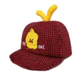 Rot schwarz Hahnentritt Kinder Baseballcap mit süßer gelber Plüsch Ente 3d Dekoration Wintermütze - M / Rot