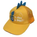 Gelbe Kinder Mesh Kappe Detail mit blauen Dino Stacheln und süßem T-Rex Aufdruck. - Einheitsgröße / Mesh Mütze Kleiner Dinosaurier / Gelb