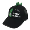 Detailansicht der schwarzen Kinder Mesh Baseballmütze mit 3D grünen Dinosaurier Stacheln. - Einheitsgröße / Mesh Mütze Kleiner Dinosaurier / Schwarz
