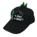 Kids cute dinosaur baseball cap black sun hat with green spikes detail and cartoon print. - One Size / Cloth Hat Small Dinosaur / Black