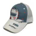 Kids baseball cap detail view showing cute cartoon dinosaur embroidery and mesh back design. - One Size / Mesh Hat Large Dinosaur / White