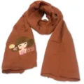 Soft cotton linen scarf for kids, cute cartoon embroidery, autumn winter warm shawl, brown. - Lollipop Girl - Orange-Red