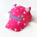 Kinder Sommer rosa Mesh Baseball Cap mit niedlichen Hoernern und Happy Stickerei fuer Kids. - Hutumfang ca. 53 cm (einstellbar) / Fuchsia