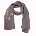 Grey purple cotton linen scarf with cute cat tree embroidery, soft winter autumn neck accessory - Big Tree - Light Purple