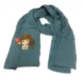 Kids autumn winter cotton linen scarf cute cartoon embroidery soft warm fashion neck wrap - Lollipop Girl - Light Blue